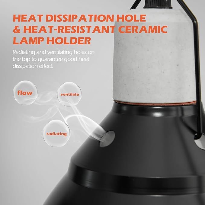 Reptile Light Fixture, 5.5 inch Optical Reflection Deep Dome Heat Lamp Fixture, UVB Heat Basking Lamp Fixture for Amphibian Reptile Terrariums