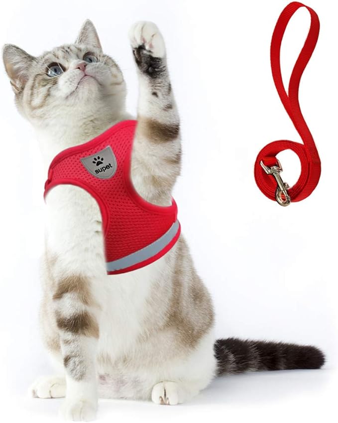 Supet Cat Harness and Leash Set for Walking Cat and Small Dog Harness Soft Mesh Harness Adjustable Cat Vest Harness with Reflective Strap Comfort Fit for Pet Kitten Puppy Rabbit