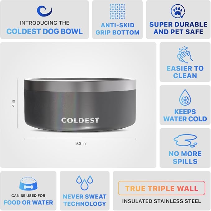 Coldest Dog Bowl - Anti Rust Metal & Non Slip Dog Bowls Large, Spill Proof Heavy Duty 3 Layers Insulated Dog Bowl - Food and Water Bowl for Dogs, Cats & Pets, Dishwasher Safe (100 oz,Stardust Glitter)