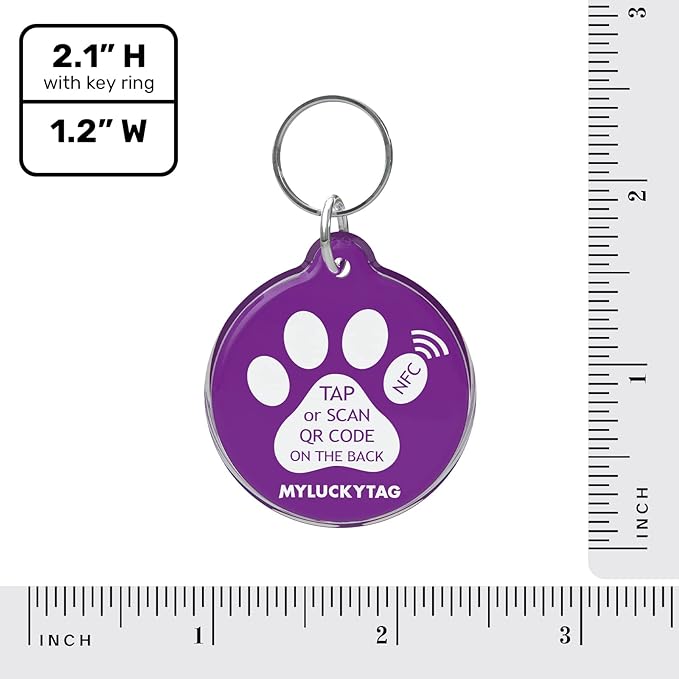 MYLUCKYTAG NFC & QR Code Smart Pet ID Tag Personalized Dog Cat Tag, Online Pet Profile, Pet Location Alert Email, Digital Pet Tag, Quiet Pet Tag, Durable Pet ID, Dog Collar Tag
