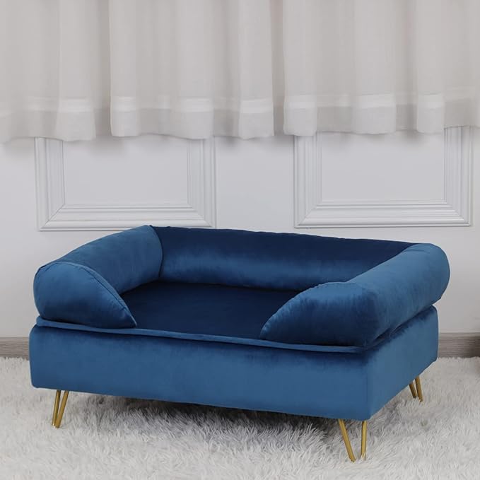Dog Sofas and Chairs for Small Breeds,Dog Couch for Small Pet,Cat Sofa Chair with Soft Velvet Fabric,Wooden Frame Cat Bed,Pet Sofa Bed for Small Dog Rest Using, Blue