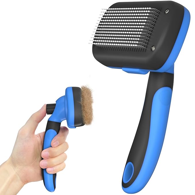 Self Cleaning Shedding Brush for Dogs & Cats, Skin Friendly Cat Brush, Dog Grooming Brush, Dog Brush for Shedding, Deshedding Brush, Puppy Brush Hair Brush for Haired Dogs, Blue