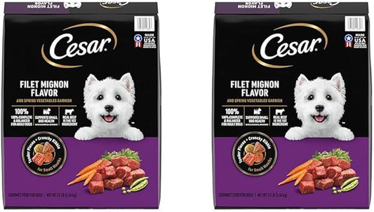 Cesar Small Breed Adult Dry Dog Food Filet Mignon Flavor with Spring Vegetables Garnish Dog Kibble, 12 lb. Bag (Pack of 2)