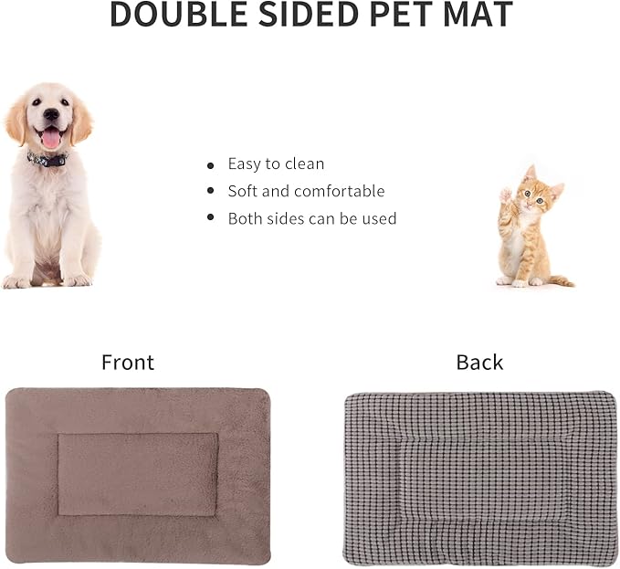 Reversible Dog Bed Mat with Plush and Corn Velvet,Soft Warm Pet Cushion, Dual Purpose Washable Sleeping Mattress Bed for Small Medium Large Dog and Cat XB004 (30"x20", Khaki)