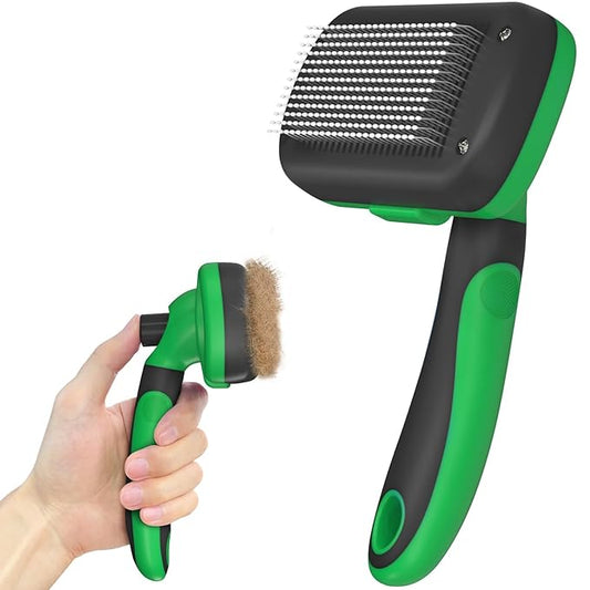 Self Cleaning Shedding Brush for Dogs & Cats, Skin Friendly Cat Brush, Dog Grooming Brush, Dog Brush for Shedding, Deshedding Brush, Puppy Brush Hair Brush for Haired Dogs, Green