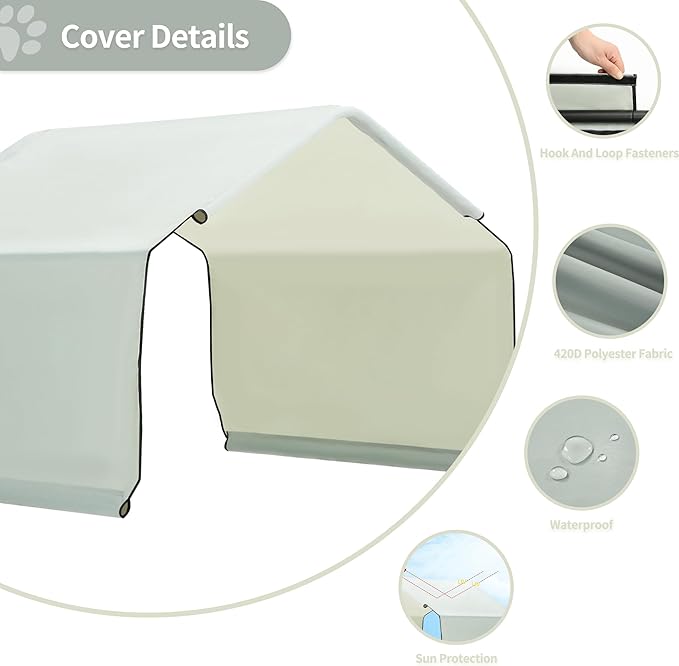 4'x4'x3' Outdoor Dog Sun Shade Shelter Grey Tent Tarpaulin, Not Included Metal Frame, Only Canopy Cover Roof