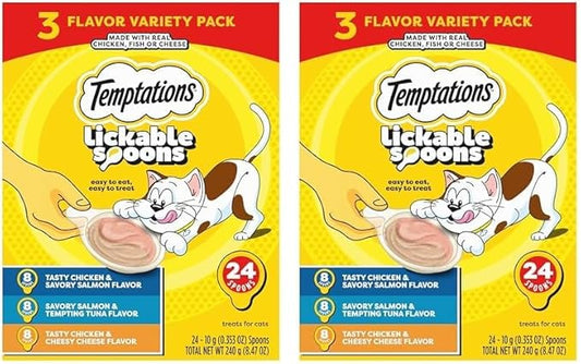 Temptations Lickable Spoons Adult Wet Cat Treat, 10 Grams, Variety Pack of 48