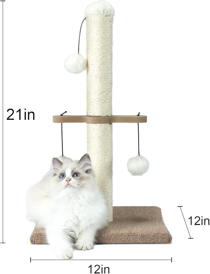 Cat Scratching Post, Small Sisal Scratch Posts for Indoor Kittens and Small Size Cats,with Hanging Ball Toys,21inches Beige