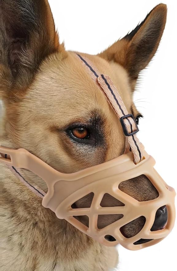 Dog Muzzle, Breathable Basket Muzzles for Small, Medium, Large and X-Large Dogs, Stop Biting, Barking and Chewing, Best for Aggressive Dogs (Brown, Medium)