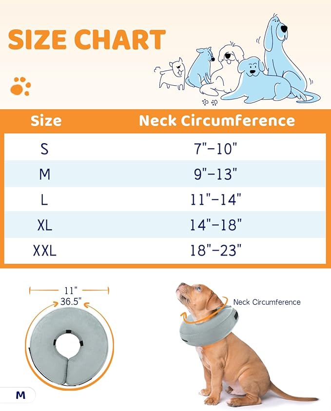 Supet Inflatable Dog Cone Collar for After Surgery Donut, Soft Dog Cones for Small Medium Large Dogs Pets, E Collar Dog Neck Donut Collar Alternative After Surgery