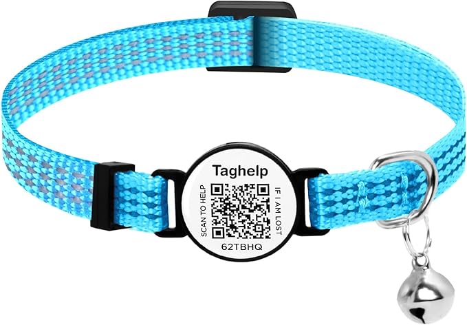 Reflective AirTag Cat Collar Breakaway, TAGHELP GPS Cat Collar with Apple Air Tag Holder, Cat Tracker Collars with Safety Elastic Band for Girl Boy Cats, Kittens and Puppies (Blue B)