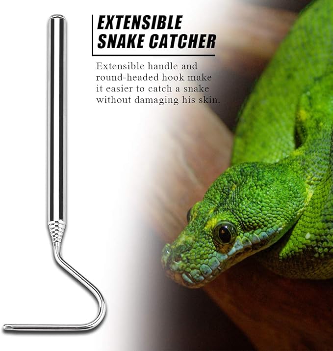 Snake Hook, Stainless Steel Extensible Telescoping Snake Catcher Hook Collapsible Reptile Hook Telescoping Capture Hook for Catching Handling Grabber Separate Small Pet Snake