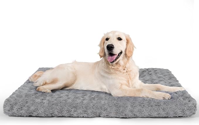 Dog Bed for Medium Dogs, Washable Dog Crate Mat with Anti-Slip, Deluxe Thick Fluffy Comfy Kennel Pad for Dogs Up to 35 lbs, 30" x 20", Grey