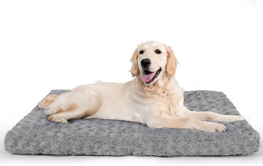 Dog Bed for Medium Dogs, Washable Dog Crate Mat with Anti-Slip, Deluxe Thick Fluffy Comfy Kennel Pad for Dogs Up to 35 lbs, 30" x 20", Grey