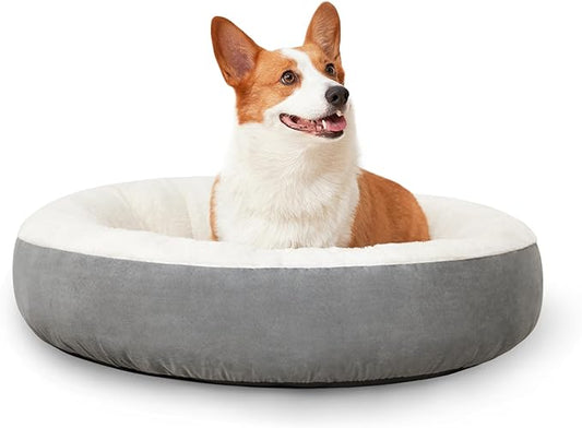 Love's cabin Round Donut Cat and Dog Cushion Bed, 25in Pet Bed for Small or Medium Dogs, Anti-Slip & Water-Resistant Bottom, Soft Durable Fabric Pet Beds, Washable Calming Cat & Dog Bed Grey