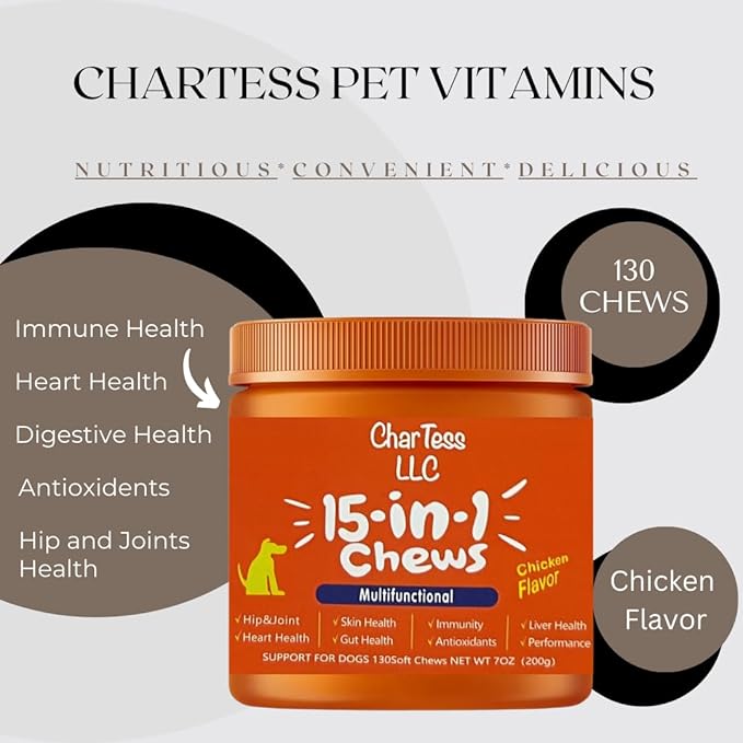 15-in-1 Multivitamin Dog or Cat Chews - Salmon Oil, Immune Support, Heart Health, Hip and Joint Health - 130 Soft Chews