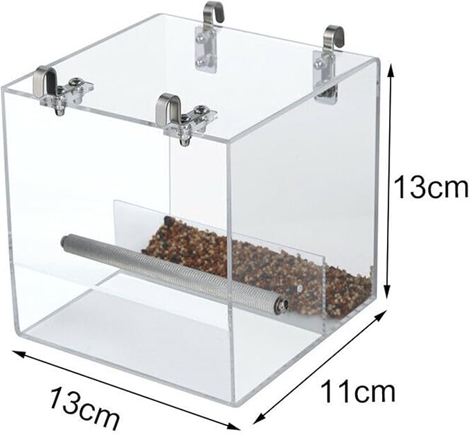 Automatic Bird Feeder No Mess Bird Cage Pet Feeder Seed Food Container for Parakeet Canary Cockatiel Parrot Finch Canary Acrylic (5.1 x 5.1 x 4.3 inch)