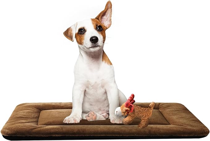 VERZEY Dog Bed, Ultra Soft Faux Fur Dog Crate Pad for Medium Dogs, 30inch, Brown, Machine Washable, Anti-Slip