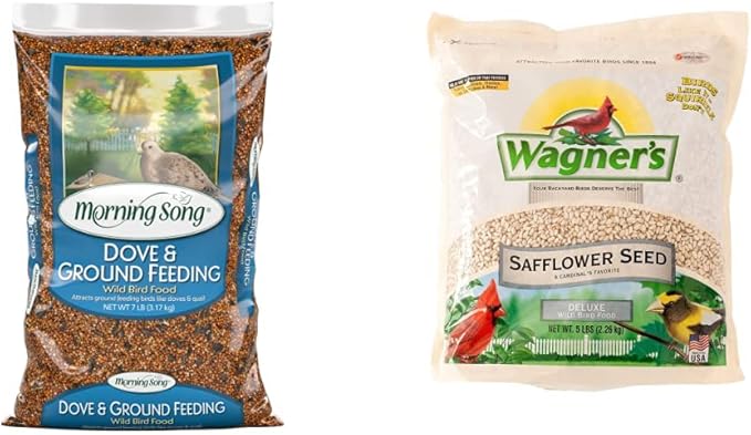 Morning Song Dove & Ground Feeding Wild Bird Food, Quail, Pigeon and Dove Food Seed Mix for Outside Feeders, 7-Pound Bag and Wagner's 57075 Safflower Seed Wild Bird Food, 5-Pound Bag