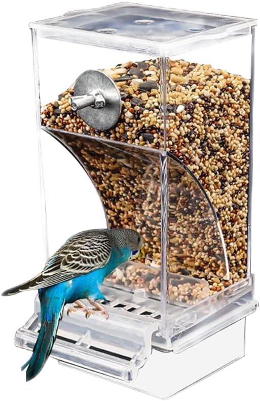 Automatic Bird Feeder,No Mess Bird Cage Feeder,Transparent Parrot Seed Food Container Cage Accessories for Small and Medium Parakeets Lovebirds