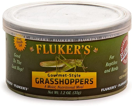 Fluker's Gourmet Canned Food for Reptiles, Fish, Birds and Small Animals, Grass Hoppers 1.2 oz