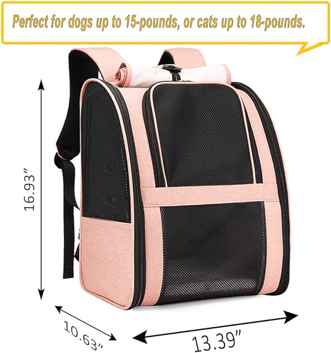 Texsens Pet Carrier Backpack with Window Blind for Small Cats Dogs, Ventilated Design, Safety Straps, Buckle Support, Collapsible, Designed for Travel, Hiking, Winter Outing, Outdoor, Go to Vet