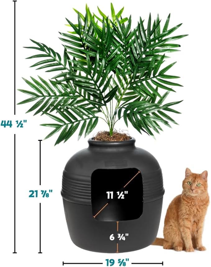 Good Pet Stuff, The Original Hidden Litter Box Base Kit, Round Enclosed Cat Litter Box Planter with Artificial Plants, Vented Carbon Odor Filter System, Florist Moss, Easy to Clean, Black Suede