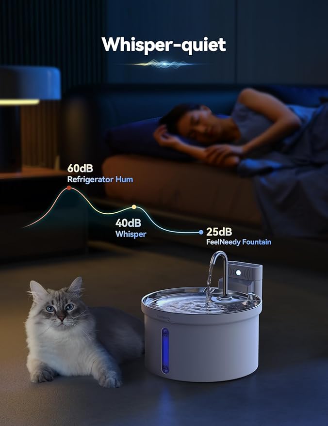 Wireless Cat Water Fountain [Water & Battery Separation] FEELNEEDY Automatic Pet Water Dispenser with Motion Sensor, 3.5L/118oz 4000mAh Battery Operated Water Fountains for Cats Dogs