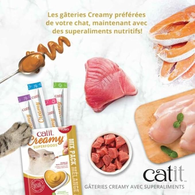 Catit Creamy Superfood Lickable Cat Treat – Hydrating and Healthy Treat for Cats of All Ages - Assortment, 8-Pack