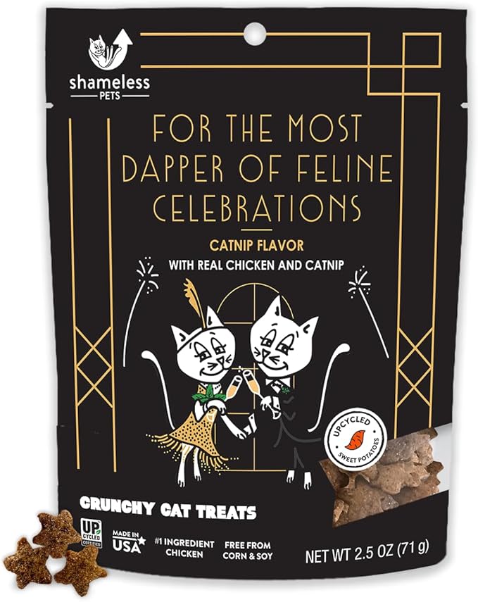 Shameless Pets Celebration Birthday Crunchy Cat Treats Chicken and Catnip Treats with DIgestive Support