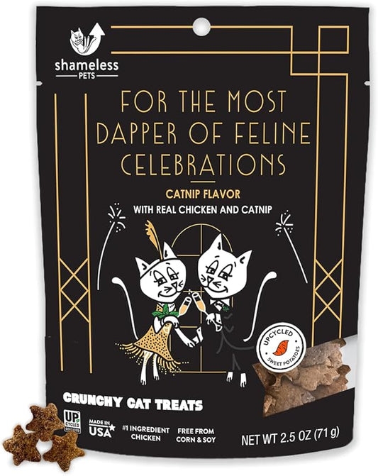 Shameless Pets Celebration Birthday Crunchy Cat Treats Chicken and Catnip Treats with DIgestive Support