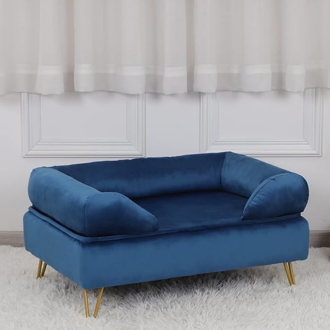 Dog Sofas and Chairs for Small Breeds,Dog Couch for Small Pet,Cat Sofa Chair with Soft Velvet Fabric,Wooden Frame Cat Bed,Pet Sofa Bed for Small Dog Rest Using, Blue