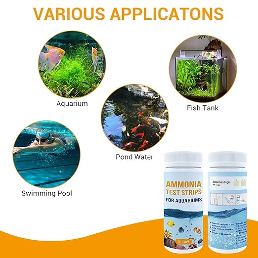 Aquarium Ammonia Test Kit, 50 Counts Ammonia Test Strips Fish Tank Aquarium Test Strips for Aquarium Pond Pool