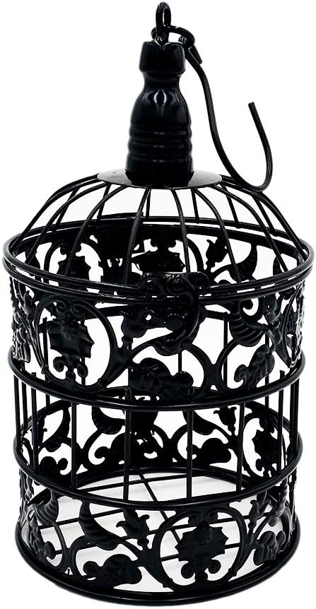 PET SHOW Pack of 2 Round Birdcages Decor Metal Wall Hanging Bird Cage for Small Birds Wedding Party Indoor Outdoor Decoration 9.8INCH and 13.8INCH Color Black White (Black)