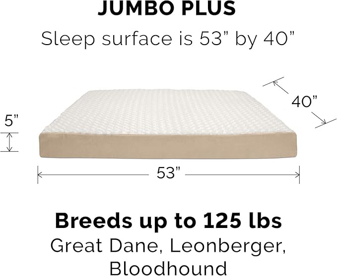 Furhaven Orthopedic Dog Bed for Large Dogs w/ Removable Washable Cover, For Dogs Up to 125 lbs - Ultra Plush Faux Fur & Suede Mattress - Cream, Jumbo Plus/XXL