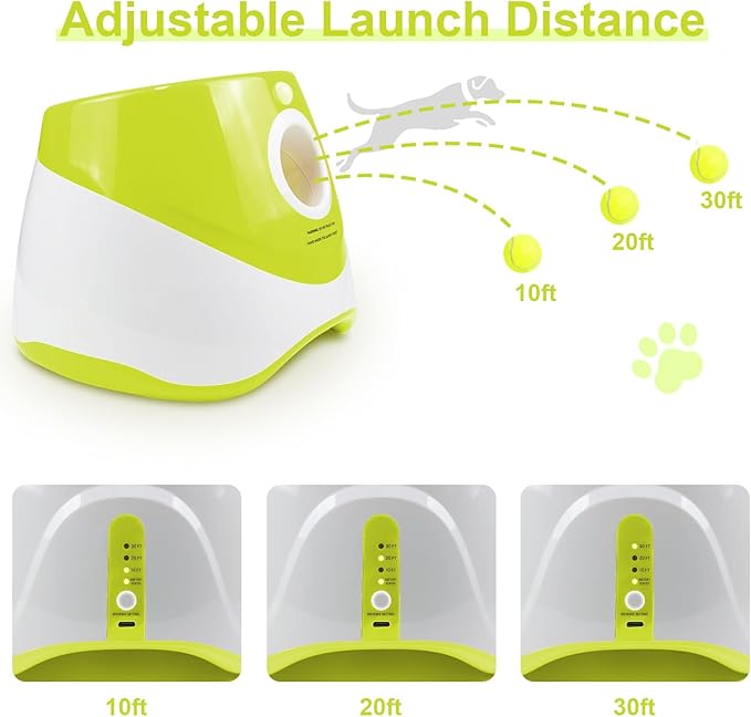 Dog Ball Thrower Launcher,Ball Launcher for Dogs with 12 Tennis Ball,Interacive Dog Toys Indoor Outdoor Adjustable Distance Settings Thrower Machine Perfect for Small Dogs, Light green