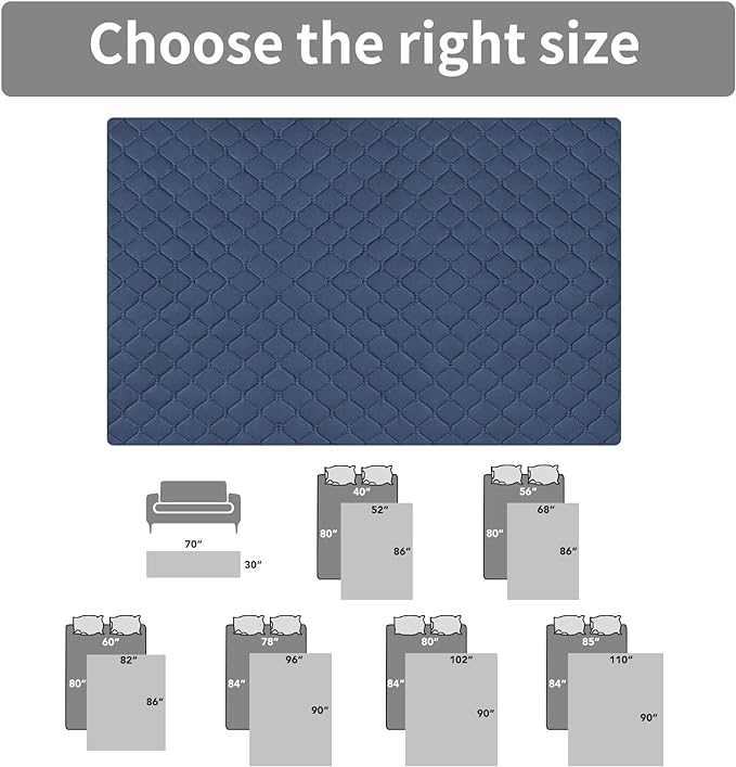 Easy-Going 100% Waterproof Dog Bed Cover Reversible Leak Proof Couch Cover Washable Sofa Cover Furniture Protector Blanket for Pets Kids Children Dog Cat (30x70 Inch, Dark Blue/Light Blue)