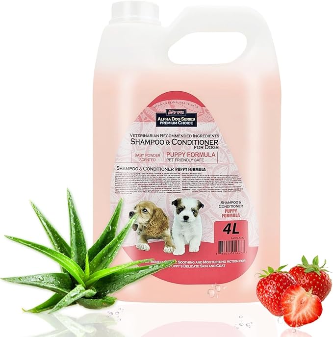 Alpha Dog Series Natural Puppy Shampoo and Conditioner Tear Free with Aloe Vera, pH-Balanced Shampoo for Puppies, Tearless Dog Shampoo and Conditioner, Puppy Wash Sensitive Skin 4L (1 Gallon)