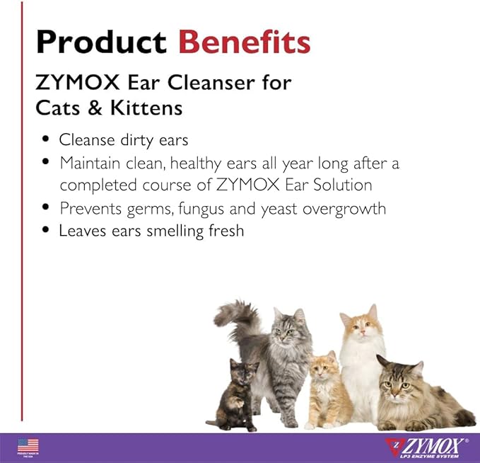 Zymox Enzymatic Ear Cleanser for Cats & Kittens, 4 oz. – Cleans & Refreshes Ear Canal for Relief from Ear Wax & Dirt Buildup