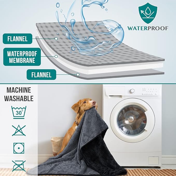 PetAmi Waterproof Dog Blanket, Leakproof XL Pet Blanket for Large Dogs, Furniture Sofa Couch Cover Protector, Fleece Cat Throw Bed Crate Kennel, Reversible Washable Soft Plush, Twin 60x80 Black Gray