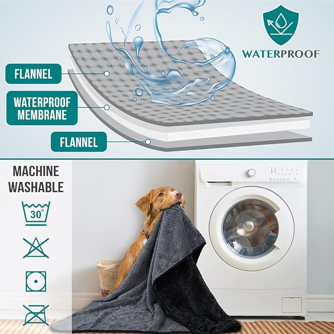 PetAmi Waterproof Dog Blanket, Leakproof Puppy Blanket for Small Medium Dogs, Furniture Sofa Couch Cover Protector, Fleece Pet Throw Indoor Cat Kitten, Reversible Washable Soft Plush, 29x40 Black Gray