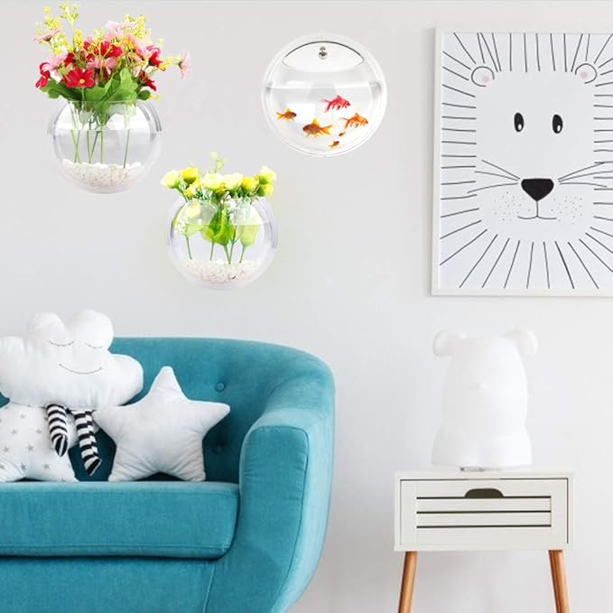 MeiBoAll Wall Fish Bowl, 230ML Wall Fish Bubble Hanging Clear Acrylic Betta Fish Tank Wall-Mounted Aquarium Wall Plant Pot Decoration Planter 2 pcs