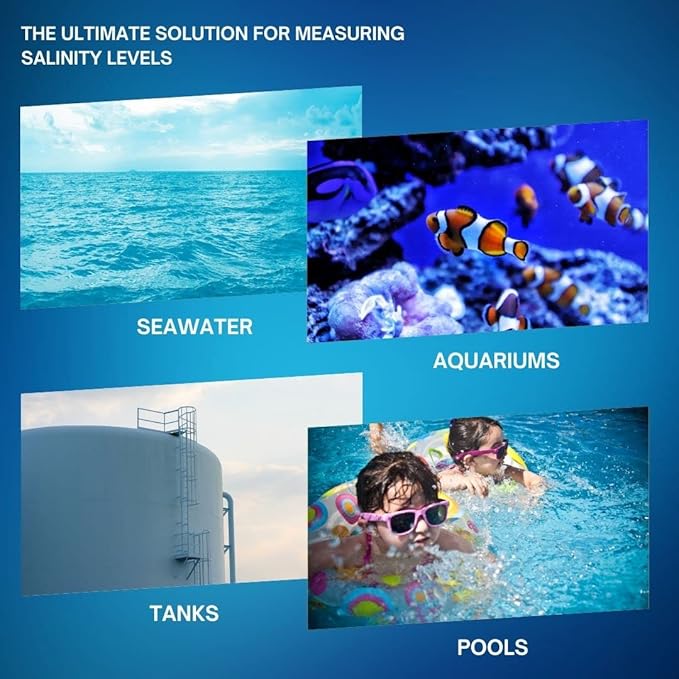 Professional Salinity Premium Refractometer for Seawater, Marine Fishkeeping Aquarium, Pools, and Tanks, 0-100 PPT Salinity Tester with Automatic Temperature Compensation (ATC)