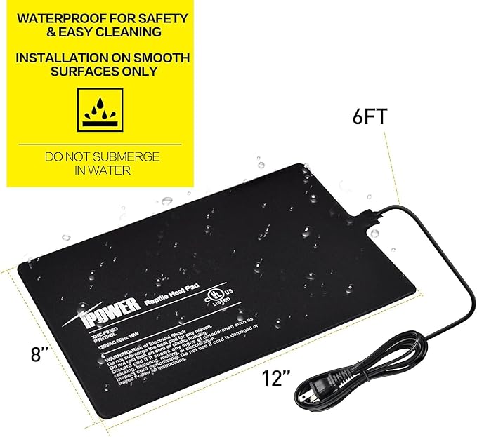 iPower Reptile Heat Pad 4W/8W/16W/24W Under Tank Terrarium Warmer Heating Mat and Digital Thermostat Controller for Turtles Lizards Frogs and Other Small Animals, Multi Sizes