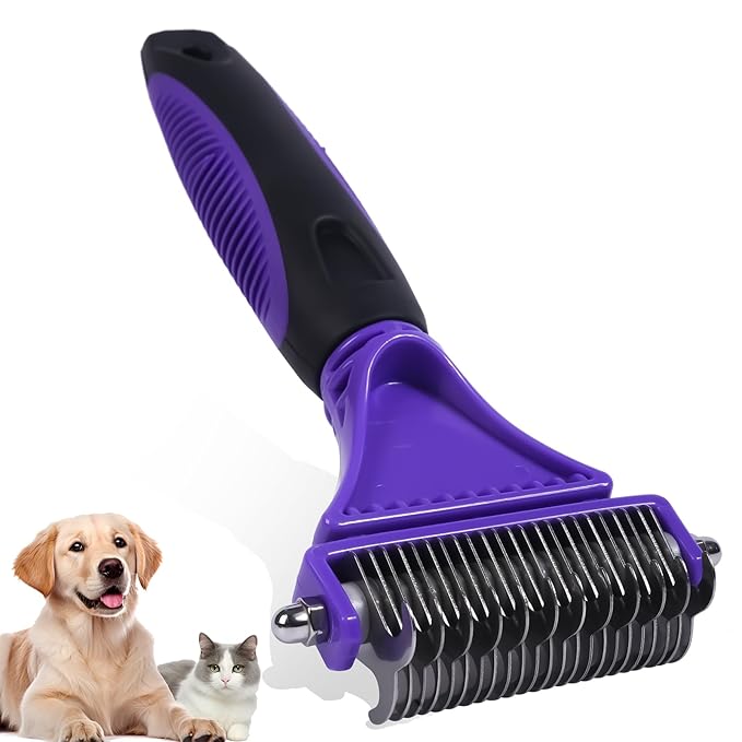 Pet Grooming Brush, Double Sided Undercoat Rake for Dogs & Cats, Professional Deshedding Brush and Dematting Tool, Safe and Effective Removing Knots, Mats, Tangles,and Flying Hair