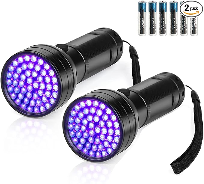 Black Light UV Flashlight, 51 LED Blacklight Flashlights 395 nM Pet Urine Detector with 3 Pack AA Batteries for Cat Urine, Stains, Bed Bug (51 LED-2 Pack)