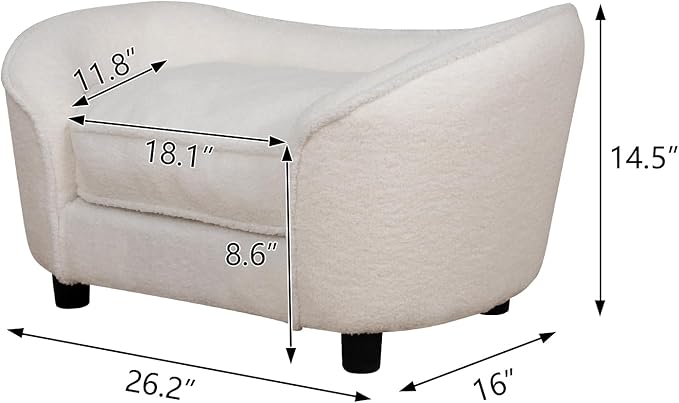 Pet Sofa Bed, Velvet Pet Couch Chair with Removeable & Washable Cushion for Small Dogs & Cats (white)