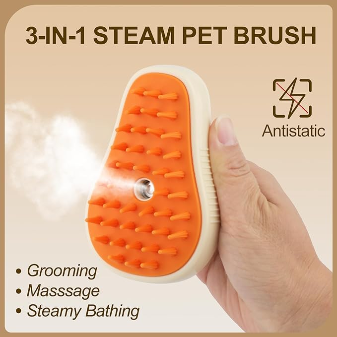 Cat Steam Brush, 3 in 1 Cat Steamy Brush, Silicone Massage Grooming Brush, Pet Hair Cleaning Brush Comb for Cats Dogs(Avocado White/Green)