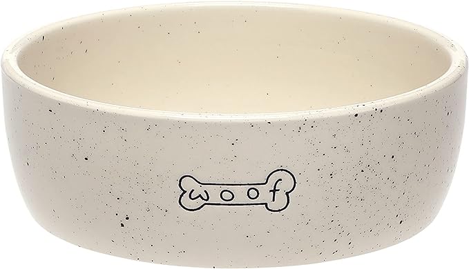 Pearhead Woof Pet Bowl, Dog Water and Food Dish, Pet Owner Dog Accessory, Ceramic, White, Microwave and Dishwasher Safe, Holds 3 Cups, 24 oz