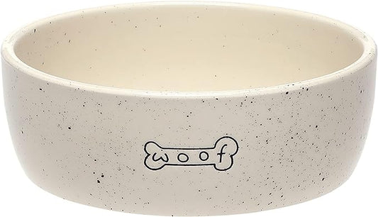 Pearhead Woof Pet Bowl, Dog Water and Food Dish, Pet Owner Dog Accessory, Ceramic, White, Microwave and Dishwasher Safe, Holds 3 Cups, 24 oz